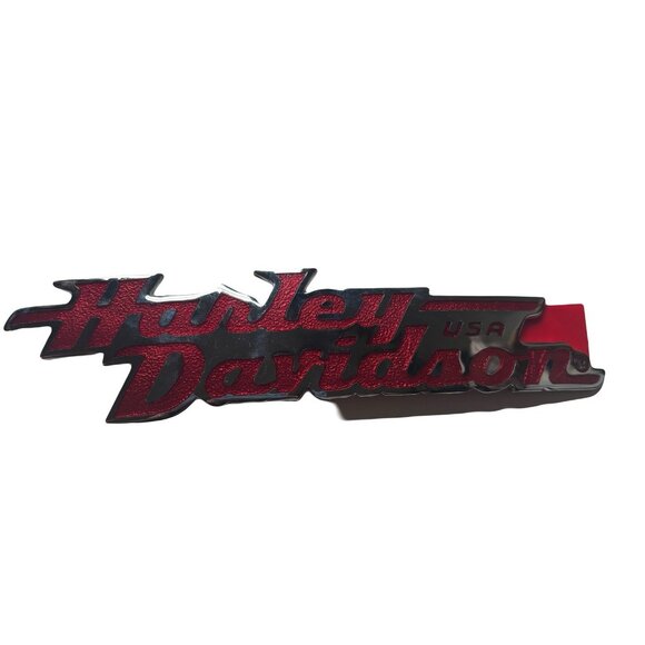 VTG Harley Davidson Tank Emblem Red Chrome Motorcycle Badge Left new old stock - Picture 2 of 5